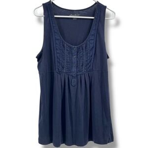 Eddie Bauer Navy Sleeveless Pintuck Button Front Tunic Top Tall L Boho
